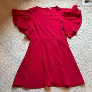 Charming Red Flutter Sleeve Dress